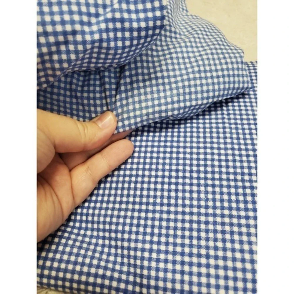 Ralph Lauren Blue White Gingham Plaid Twin Cotton Flat Fitted Sheet Set Bedding